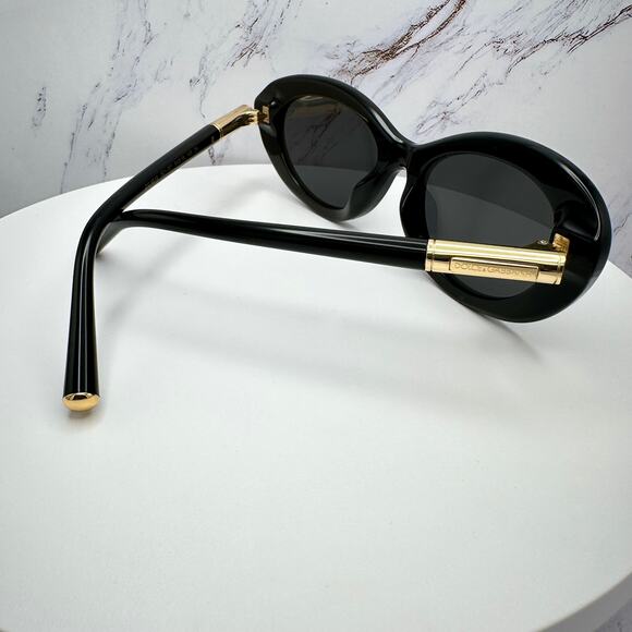 New Dolce & Gabbana Sunglasses Black Oval Cat Eye Gold Metal Logo 54-18 main image 13